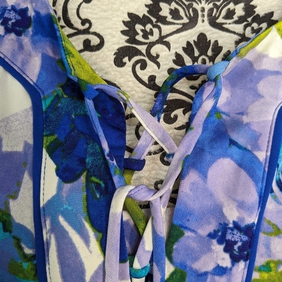 Susan Graver Women's Long Sleeve Stretch Knit Floral Print Sz L Top Tie Front B6 - Picture 8 of 12